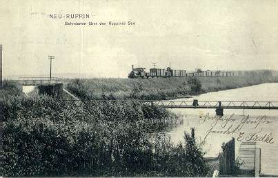Bahndamm über den Ruppiner See - Ansichtskarte von 1906